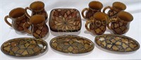 Beautiful Brown Hand Painted Serving Set Signed LS