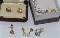 Two pairs of pearl and gold studs (9ct & 10ct)