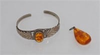 Sterling silver and amber bracelet
