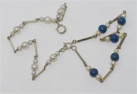 Two silver bracelets (pearl and lapis)