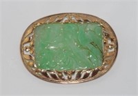 Large jade and 9ct rose gold brooch