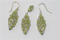 Silver and peridot earring and pendant set