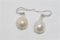 Baroque pearl earrings on silver hooks
