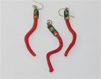 Italian red coral pendant & earring set