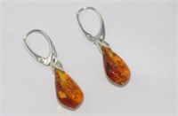Sterling silver and honey amber earrings