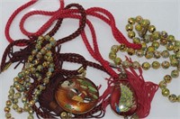 Two cloisonne bead necklaces & two pendants