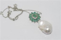 Baroque pearl and emerald pendant