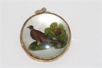 Handpainted pendant of pheasant on crystal