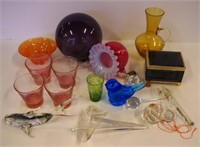 Quantity of clear and coloured glass items