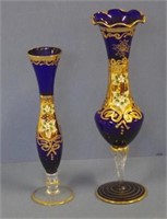 Two Bohemian cobalt blue glass vases