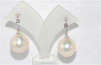 14ct gold, south sea pearl & diamond earrings