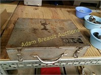 Metal box with assorted hand tools