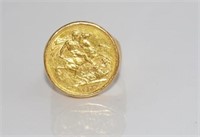 18ct yellow gold ring set with 1890 sovereign