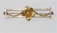 Antique flower and pearl bar brooch 14ct & 9ct