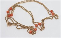 Vintage 12ct gold and pink coral necklace