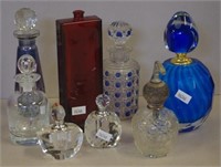 Eight various glass perfume bottles