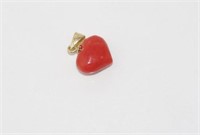 Delicate 9ct gold and coral heart charm / pendant