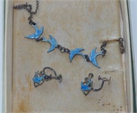 Vintage bluebird necklace and earring set
