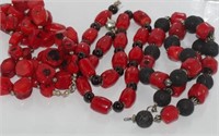Three red coral necklaces
