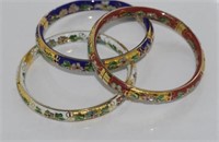 Three hinged cloisonne bracelets