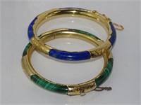 Lapis and malachite hinged bracelets