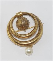 18ct vintage brooch with pearl and gold ball