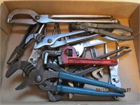 1 6" pipe wrench, assortment of pliers, water pump
