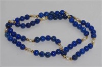 Lapis lazuli, 14ct gold bead & pearl necklace