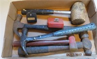 5 Assorted hammers and 2 measuring tapes
