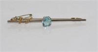 9ct yellow gold blue stone brooch