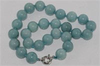 Aquamarine bead necklace with bolt clasp