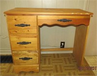 Pine kneehole 4 drawer desk 34.5 X 15.25 X 29"H