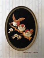 2 oval needle point bird plaques 5.5 X 7.25"H