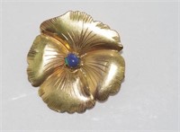 9ct gold pansy brooch set with black opal