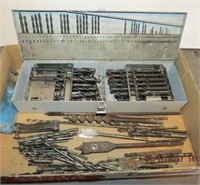 Large assortment of metal and wood drill bits