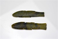 PAIR OF CHINESE GREEN JADE FISH PENDANTS