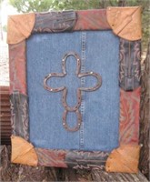 Cowboy Art - Rustic Cross on Levis Background