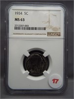 1934 Buffalo nickel. NGC MS63.