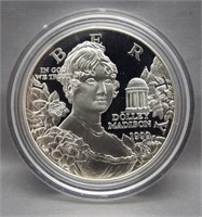 1999 Dolley Madison proof silver dollar.
