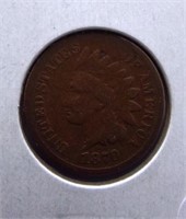 1870 Indian head cent. Good, Key date.