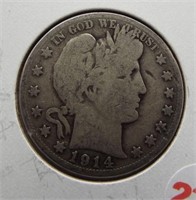 1914-S Barber half dollar. VG.