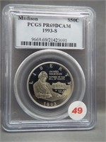 1993-S James Madison silver half dollar. PCGS