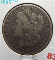 1884-O Morgan silver dollar.