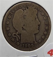 1909 Barber half dollar.