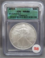 2004 American silver Eagle. ICG MS69.