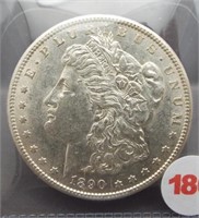 1890-S Morgan silver dollar. BU, Better date.