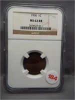 1906 Lincoln cent. NGC MS62 Red Brown.