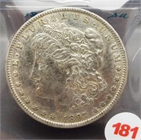 1897-O Morgan silver dollar. AU, Better date.