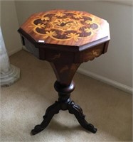 Victorian octagonal sewing table and contents