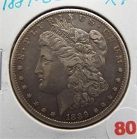 1889-CC Morgan silver dollar. Extra Fine. Key